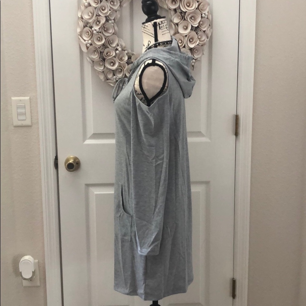 Grey French Terry cold shoulder dress w/ hoodie - Picture 7 of 8